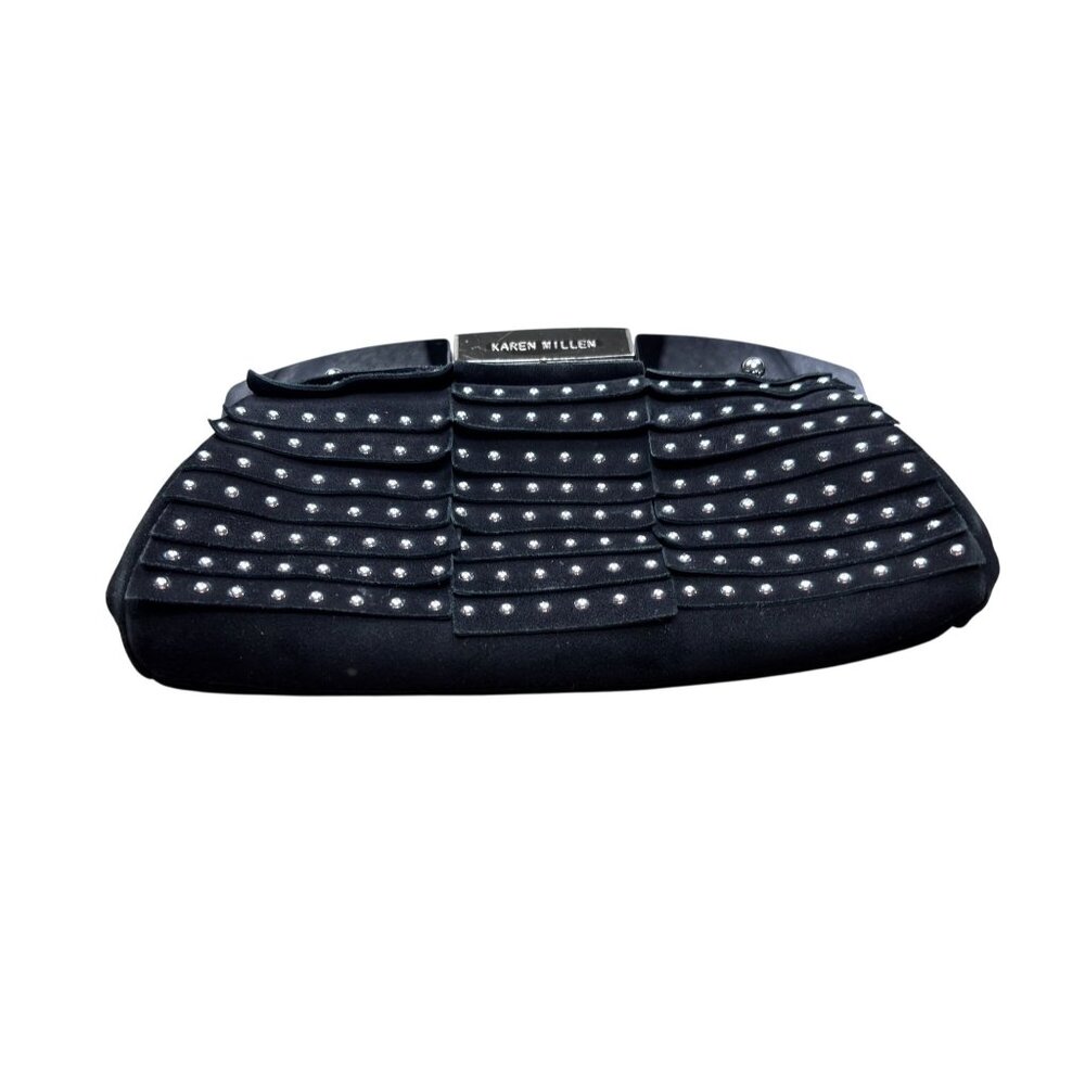 Karen Millen Black Studded Suede Clutch Bag With Leather Trim